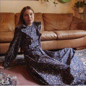 L Christie Dawn Beau Dress in Navy Anemone Vine